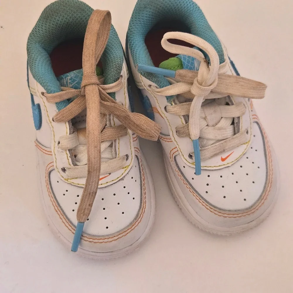 Nike Air Force 1 Low Toddler White Blue Green FJ4811-100 Size 5C Sneaker